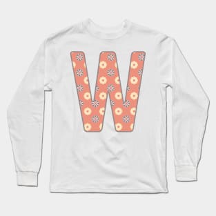 MONOGRAM LETTER W PINK FLORAL TYPOGRAPHY DESIGN Long Sleeve T-Shirt